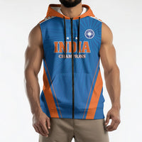 Custom India 2026 World Cricket Sleeveless Zip Hoodie Women in Blue Go Champions