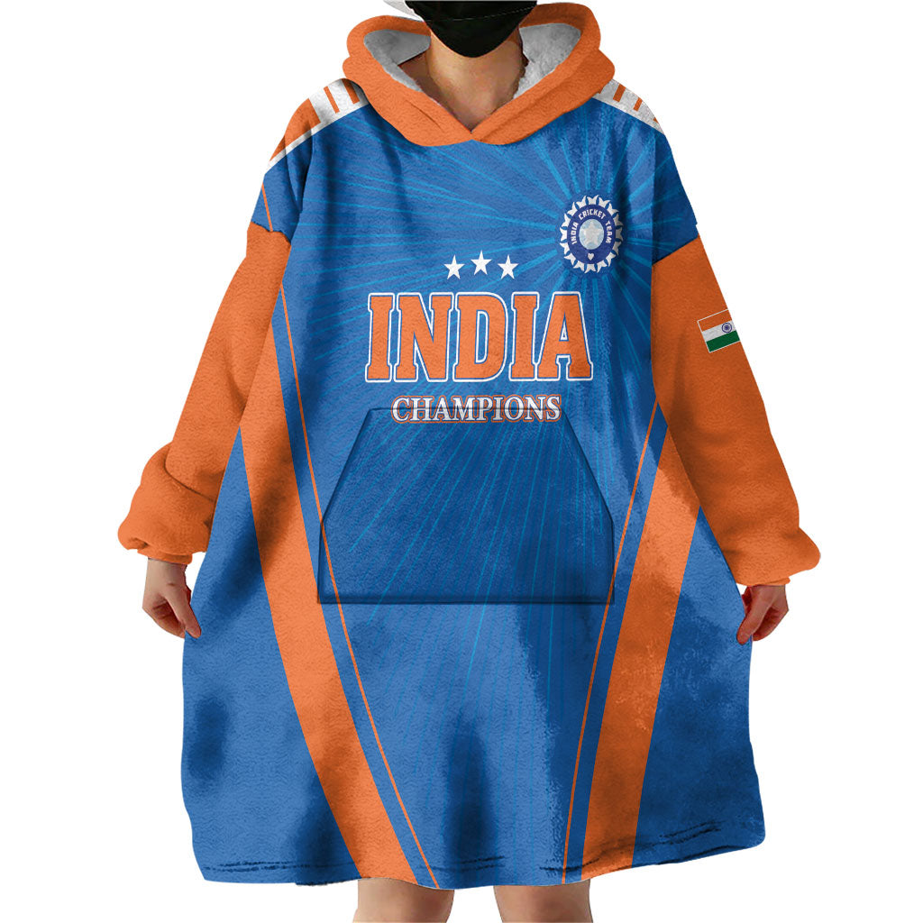 Custom India 2026 World Cricket Wearable Blanket Hoodie Women in Blue Go Champions