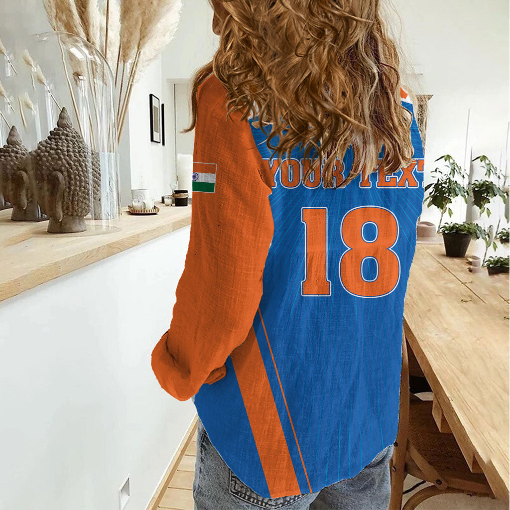 Custom India 2026 World Cricket Women Casual Shirt Women in Blue Go Champions
