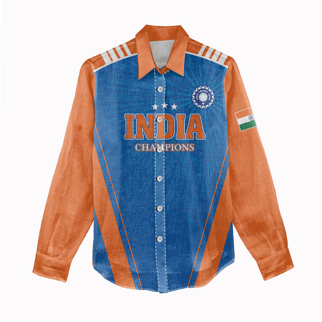 Custom India 2026 World Cricket Women Casual Shirt Women in Blue Go Champions