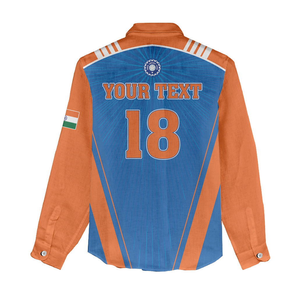 Custom India 2026 World Cricket Women Casual Shirt Women in Blue Go Champions