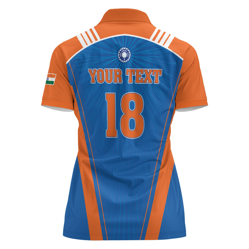 Custom India 2026 World Cricket Women Polo Shirt Women in Blue Go Champions