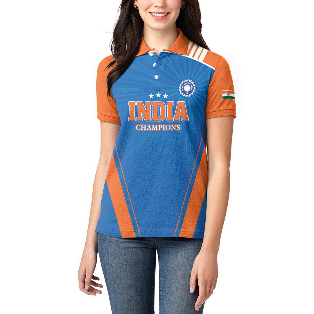 Custom India 2026 World Cricket Women Polo Shirt Women in Blue Go Champions