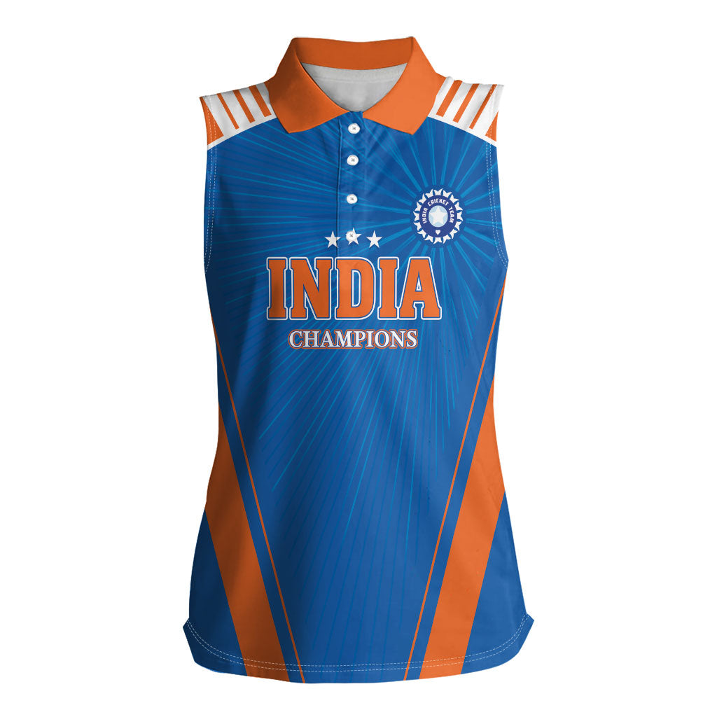 Custom India 2026 World Cricket Women Sleeveless Polo Shirt Women in Blue Go Champions