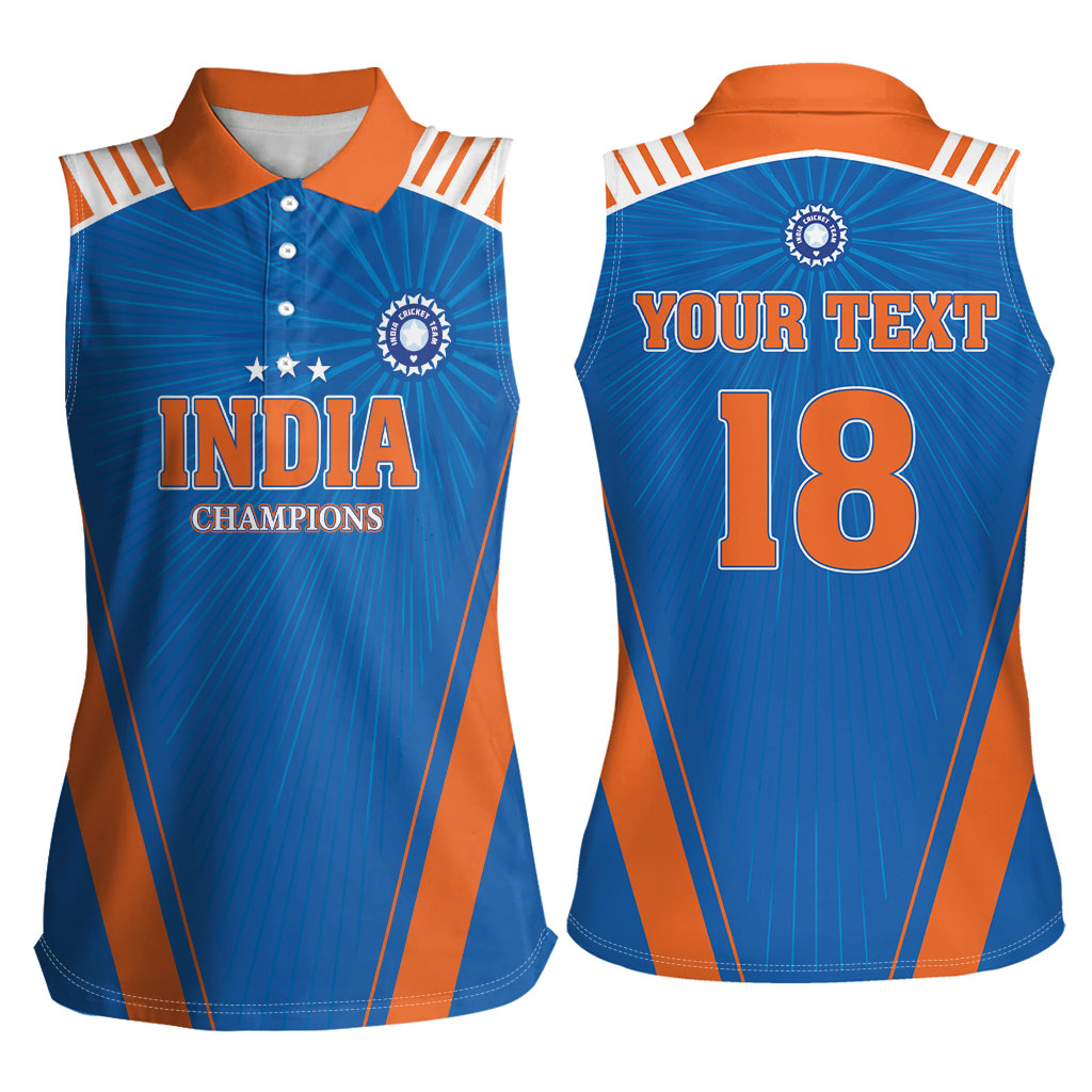 Custom India 2026 World Cricket Women Sleeveless Polo Shirt Women in Blue Go Champions