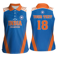 Custom India 2026 World Cricket Women Sleeveless Polo Shirt Women in Blue Go Champions