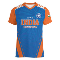 Custom India 2026 World Cricket Women V-Neck T-Shirt Women in Blue Go Champions