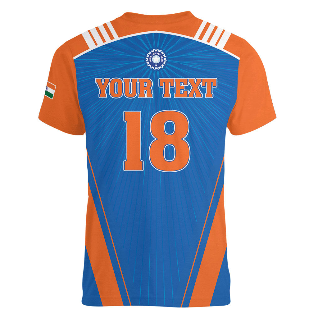 Custom India 2026 World Cricket Women V-Neck T-Shirt Women in Blue Go Champions