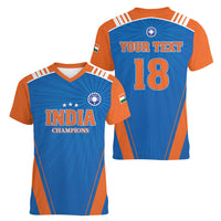Custom India 2026 World Cricket Women V-Neck T-Shirt Women in Blue Go Champions