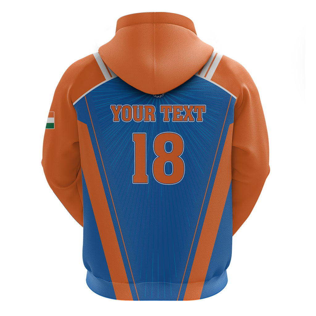 Custom India 2026 World Cricket Zip Hoodie Women in Blue Go Champions