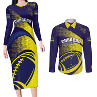 Custom Rugby Curacao Couples Matching Long Sleeve Bodycon Dress and Long Sleeve Button Shirt Korsou Go Champion - Wonder Print Shop