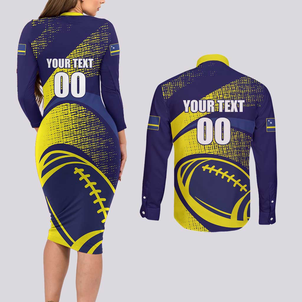 Custom Rugby Curacao Couples Matching Long Sleeve Bodycon Dress and Long Sleeve Button Shirt Korsou Go Champion - Wonder Print Shop