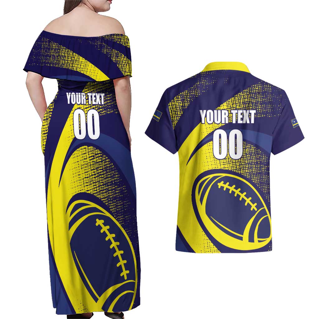 Custom Rugby Curacao Couples Matching Off Shoulder Maxi Dress and Hawaiian Shirt Korsou Go Champion - Wonder Print Shop