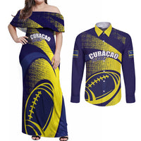 Custom Rugby Curacao Couples Matching Off Shoulder Maxi Dress and Long Sleeve Button Shirt Korsou Go Champion - Wonder Print Shop