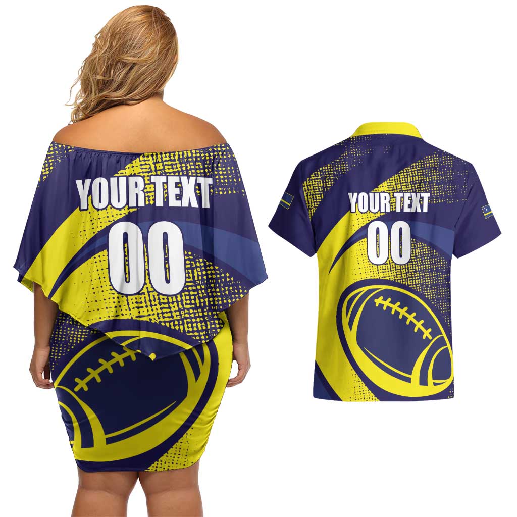 Custom Rugby Curacao Couples Matching Off Shoulder Short Dress and Hawaiian Shirt Korsou Go Champion - Wonder Print Shop
