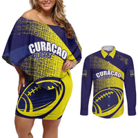 Custom Rugby Curacao Couples Matching Off Shoulder Short Dress and Long Sleeve Button Shirt Korsou Go Champion - Wonder Print Shop