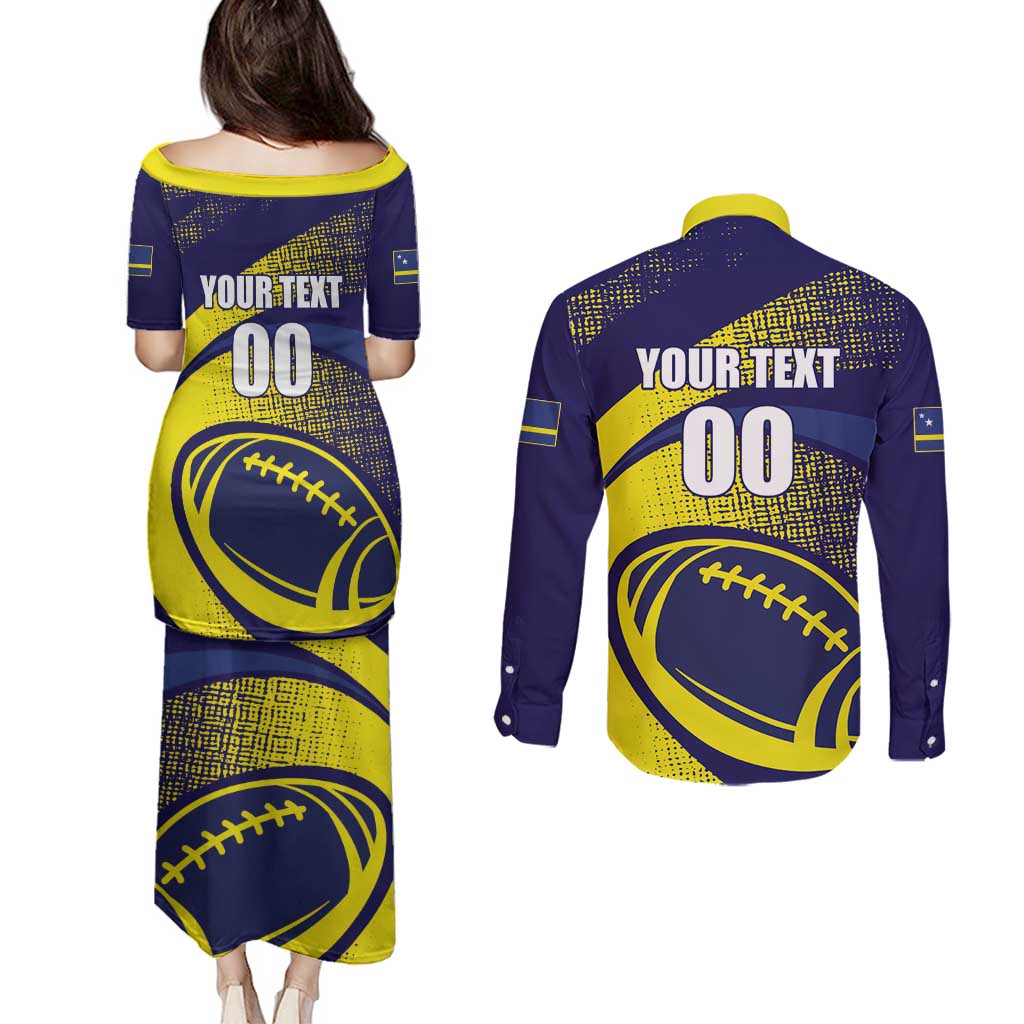 Custom Rugby Curacao Couples Matching Puletasi and Long Sleeve Button Shirt Korsou Go Champion - Wonder Print Shop
