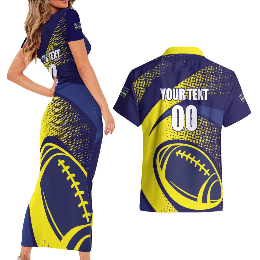 Custom Rugby Curacao Couples Matching Short Sleeve Bodycon Dress and Hawaiian Shirt Korsou Go Champion - Wonder Print Shop