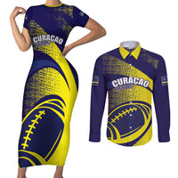 Custom Rugby Curacao Couples Matching Short Sleeve Bodycon Dress and Long Sleeve Button Shirt Korsou Go Champion - Wonder Print Shop