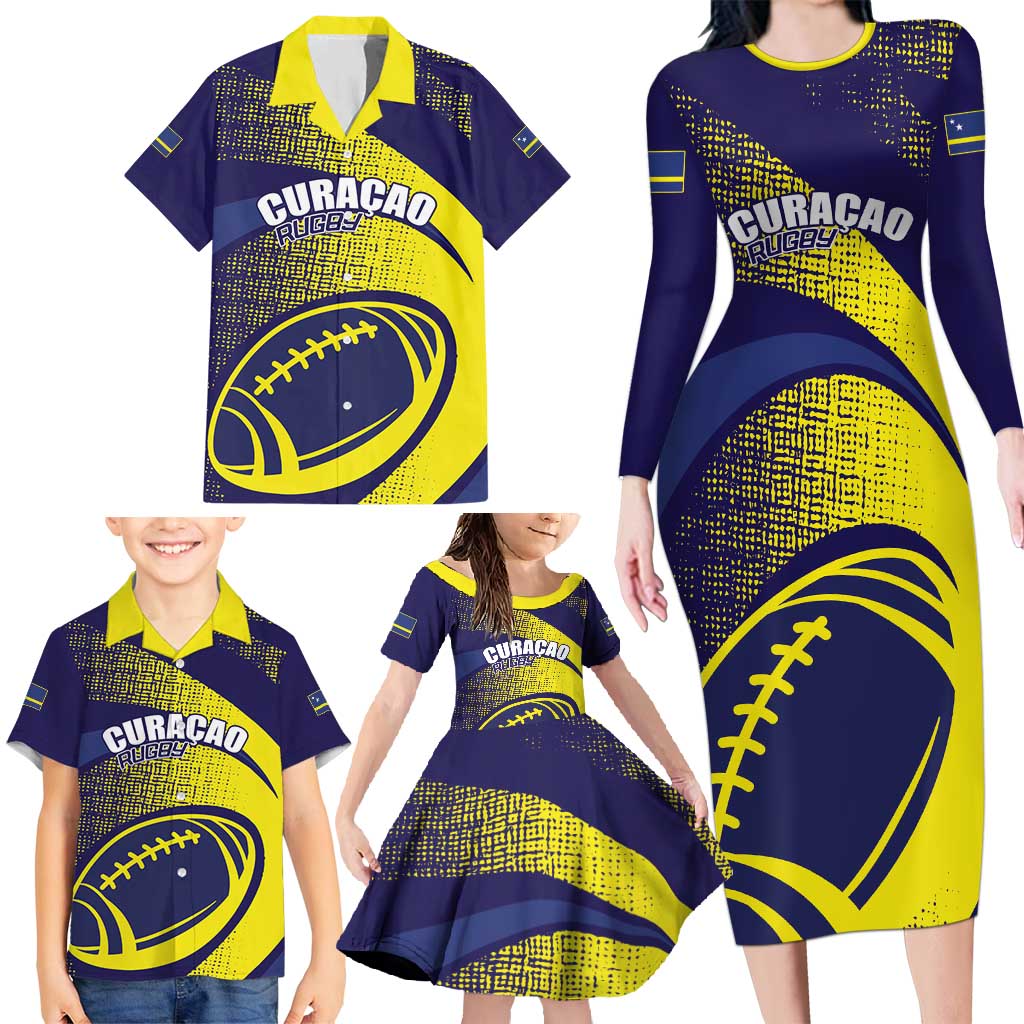 Custom Rugby Curacao Family Matching Long Sleeve Bodycon Dress and Hawaiian Shirt Korsou Go Champion - Wonder Print Shop