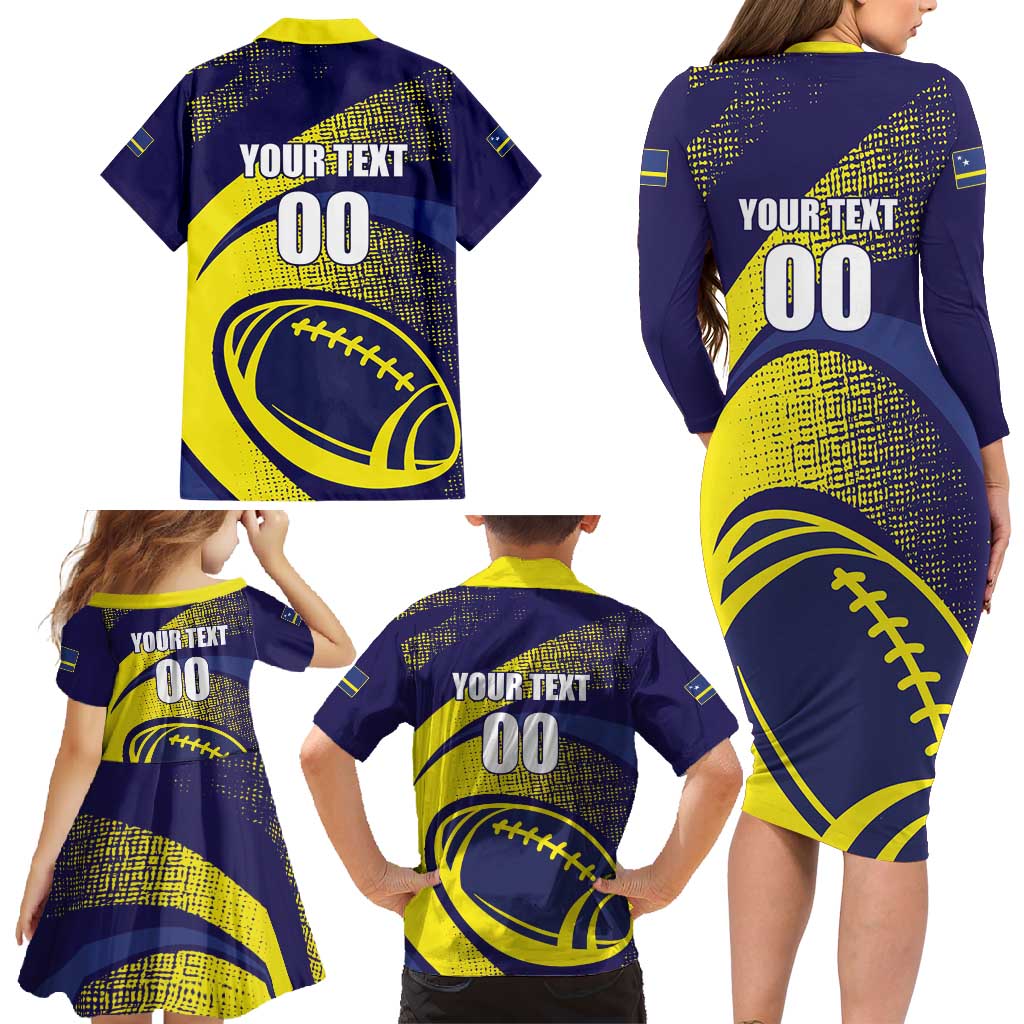 Custom Rugby Curacao Family Matching Long Sleeve Bodycon Dress and Hawaiian Shirt Korsou Go Champion - Wonder Print Shop