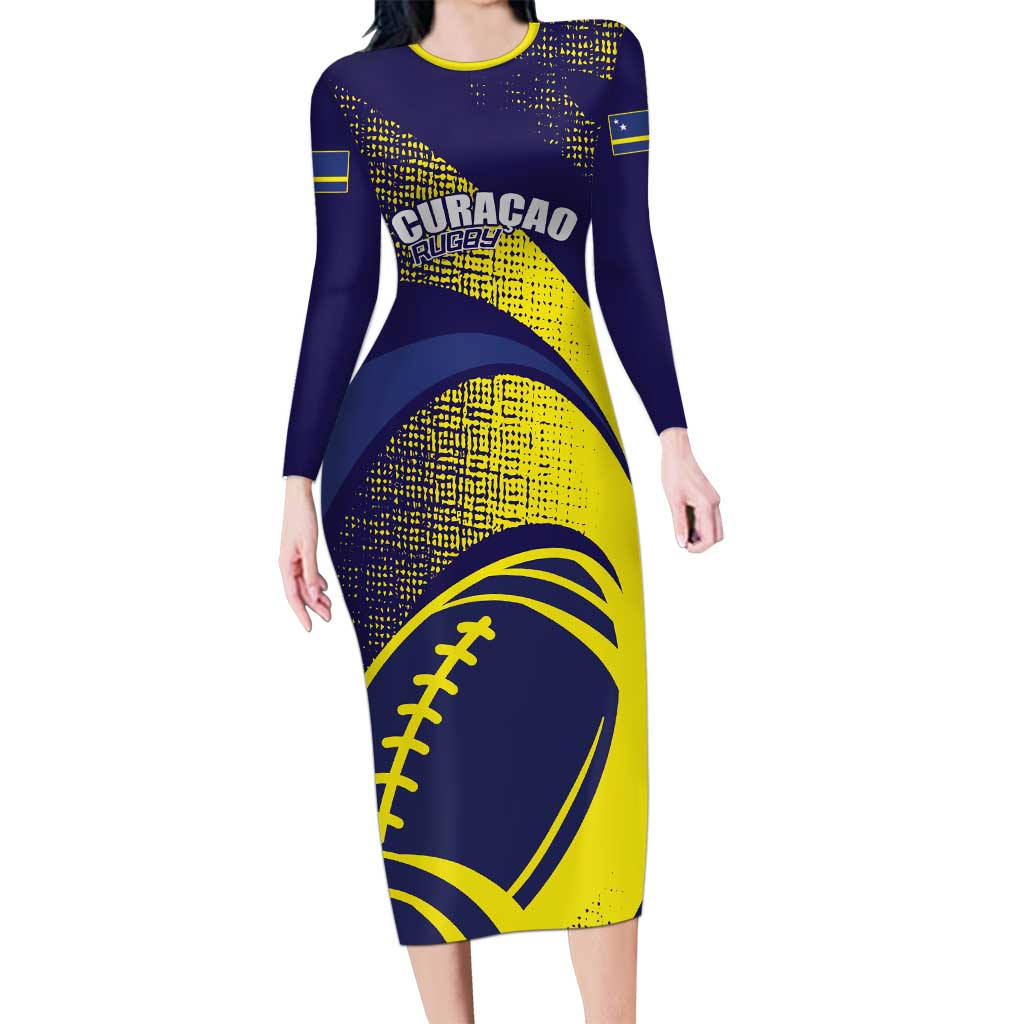 Custom Rugby Curacao Family Matching Long Sleeve Bodycon Dress and Hawaiian Shirt Korsou Go Champion - Wonder Print Shop