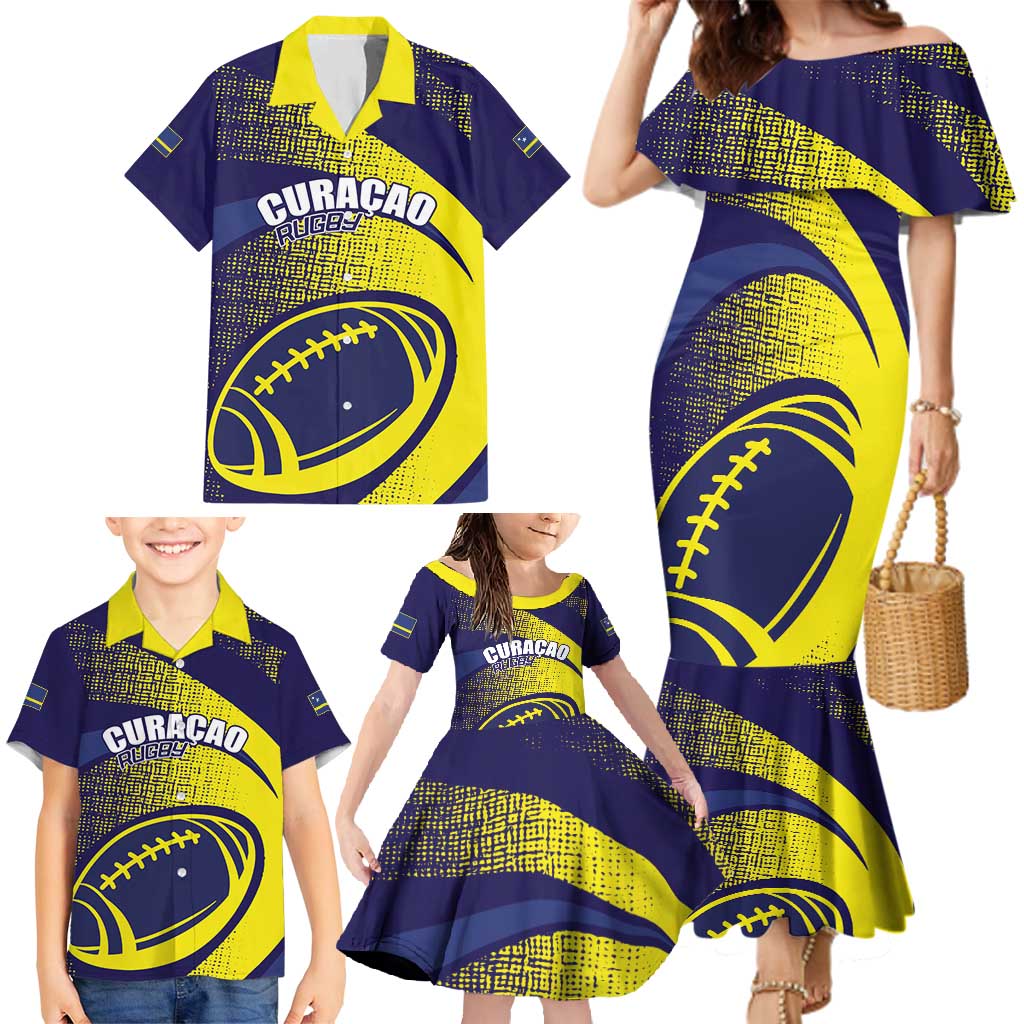 Custom Rugby Curacao Family Matching Mermaid Dress and Hawaiian Shirt Korsou Go Champion - Wonder Print Shop