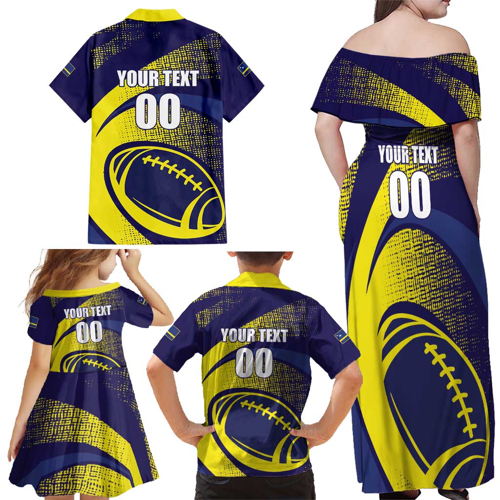 Custom Rugby Curacao Family Matching Off Shoulder Maxi Dress and Hawaiian Shirt Korsou Go Champion - Wonder Print Shop