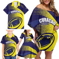 Custom Rugby Curacao Family Matching Off Shoulder Short Dress and Hawaiian Shirt Korsou Go Champion - Wonder Print Shop