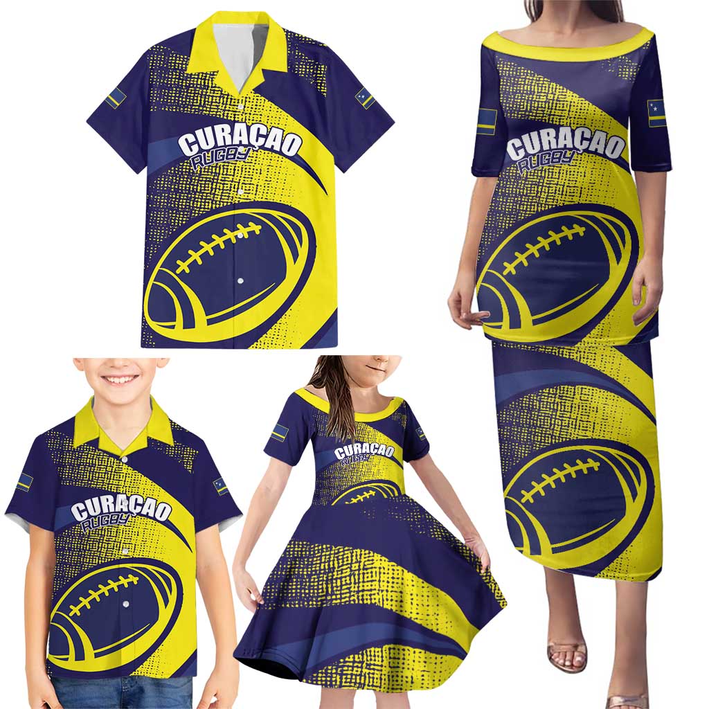 Custom Rugby Curacao Family Matching Puletasi and Hawaiian Shirt Korsou Go Champion - Wonder Print Shop