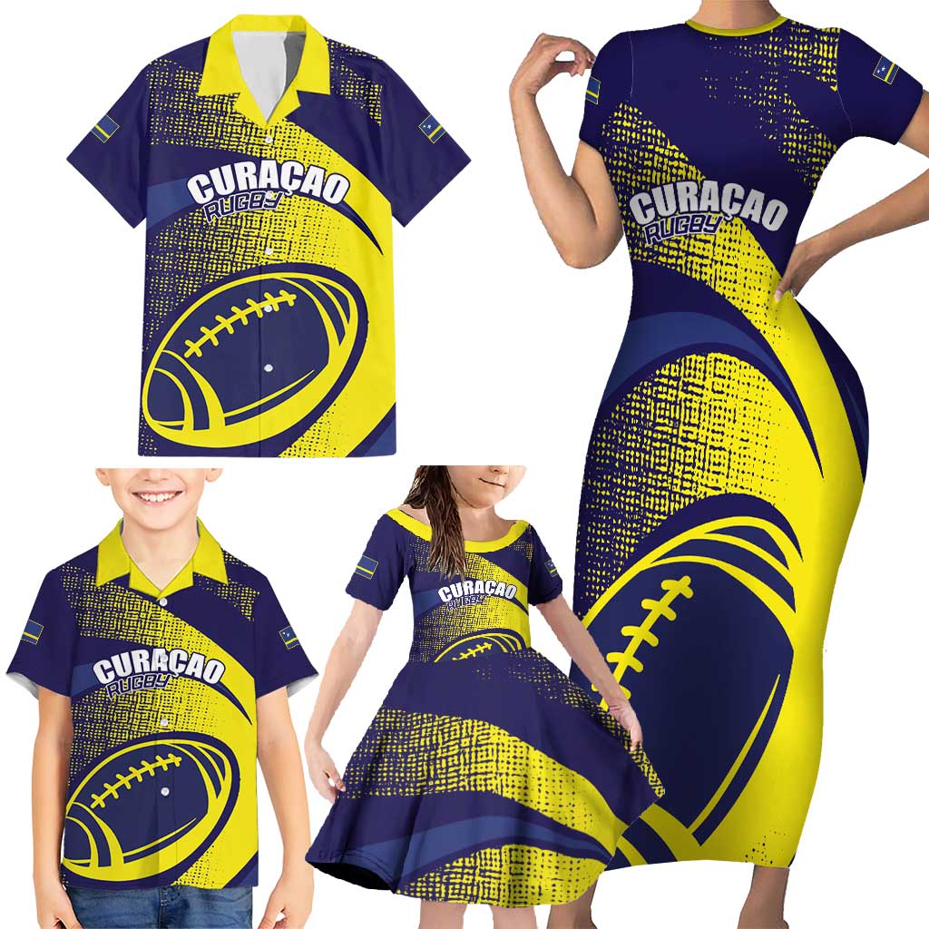 Custom Rugby Curacao Family Matching Short Sleeve Bodycon Dress and Hawaiian Shirt Korsou Go Champion - Wonder Print Shop
