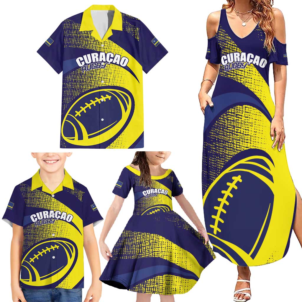 Custom Rugby Curacao Family Matching Summer Maxi Dress and Hawaiian Shirt Korsou Go Champion - Wonder Print Shop