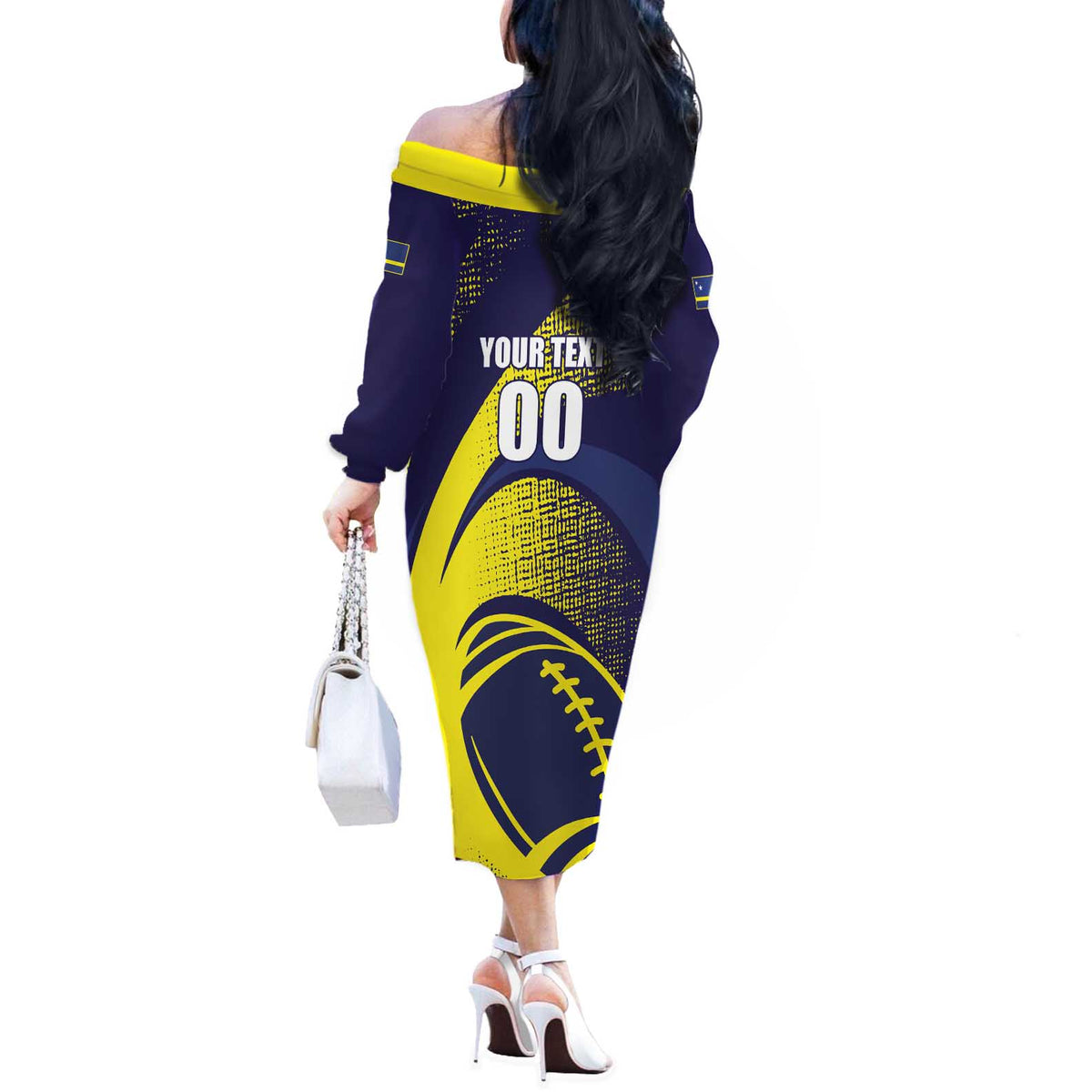Custom Rugby Curacao Off The Shoulder Long Sleeve Dress Korsou Go Champion - Wonder Print Shop