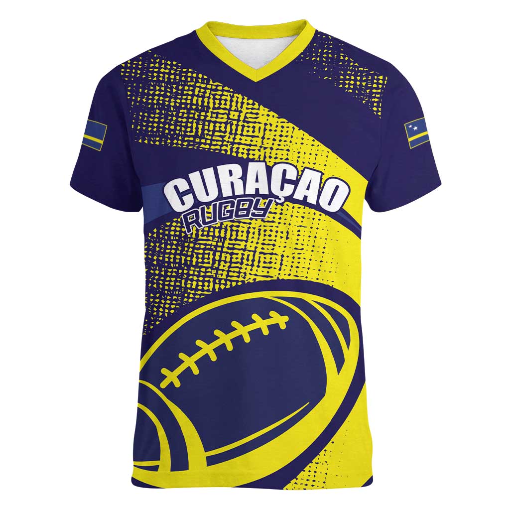 Custom Rugby Curacao Women V-Neck T-Shirt Korsou Go Champion - Wonder Print Shop