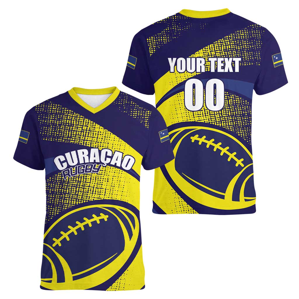 Custom Rugby Curacao Women V-Neck T-Shirt Korsou Go Champion - Wonder Print Shop