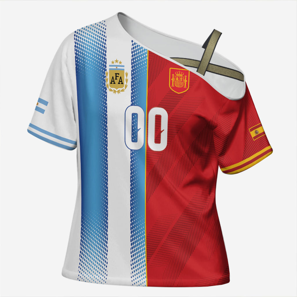 Custom Espana Argentina 2026 Cross Shoulder Shirt Copa Mundial Final