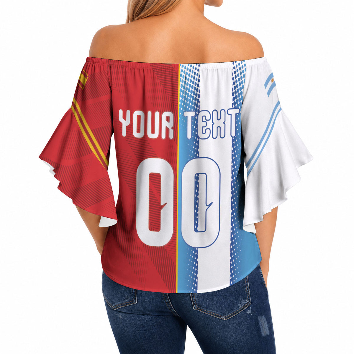 Custom Espana Argentina 2026 Off Shoulder Wrap Waist Top Copa Mundial Final