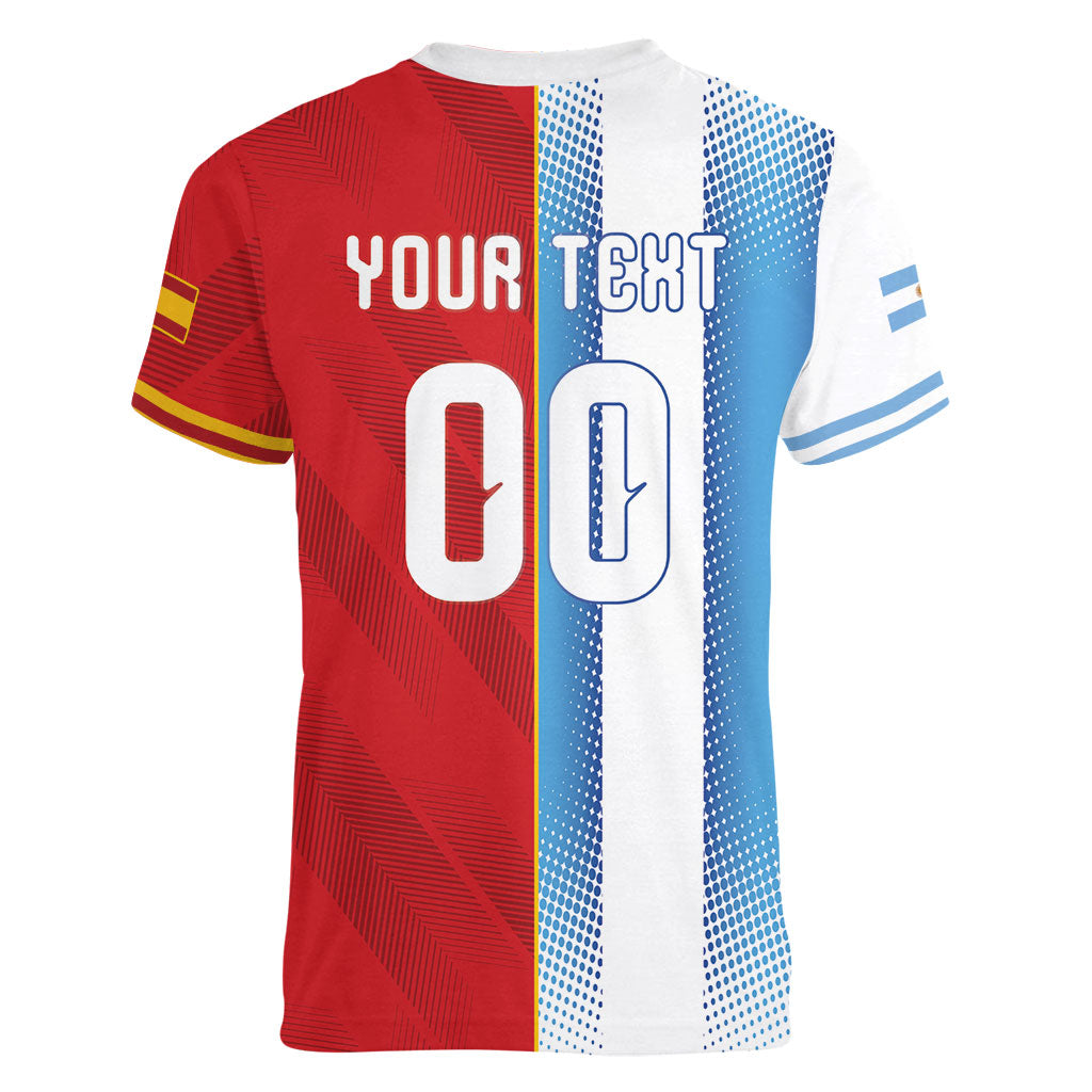 Custom Espana Argentina 2026 Women V-Neck T-Shirt Copa Mundial Final