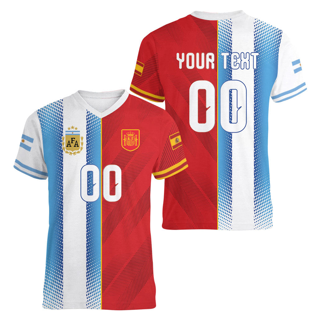 Custom Espana Argentina 2026 Women V-Neck T-Shirt Copa Mundial Final