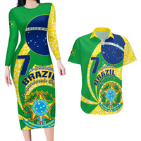 Brazil Independence Day Couples Matching Long Sleeve Bodycon Dress and Hawaiian Shirt Sete de Setembro Flag Style - Wonder Print Shop