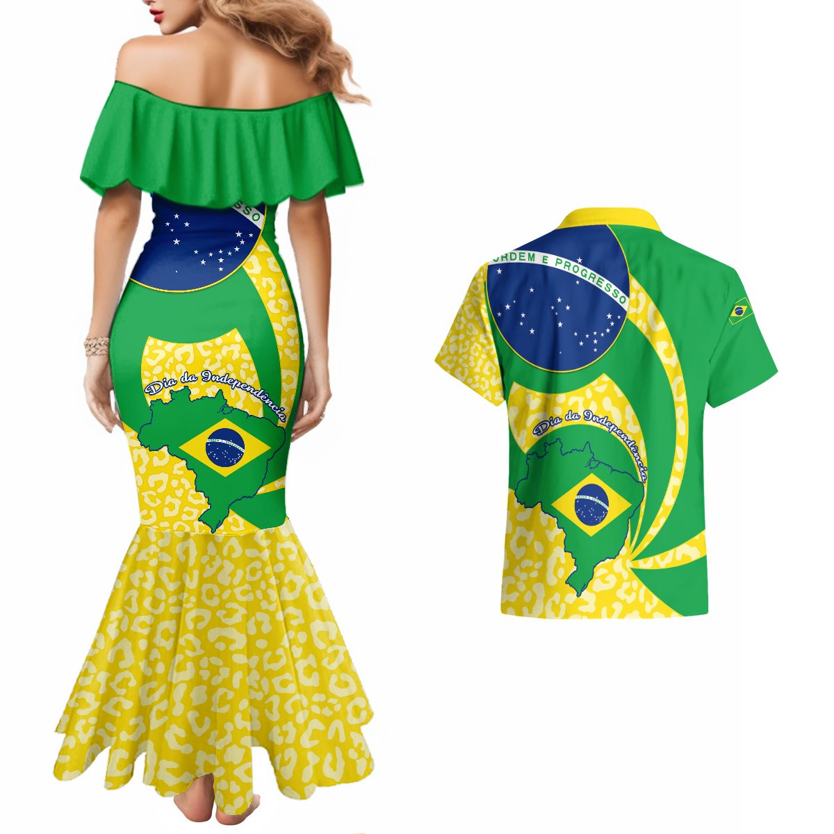 Brazil Independence Day Couples Matching Mermaid Dress and Hawaiian Shirt Sete de Setembro Flag Style - Wonder Print Shop