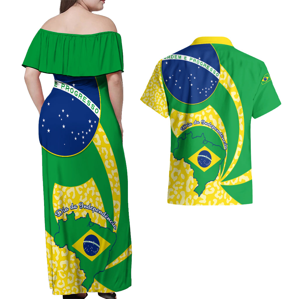 Brazil Independence Day Couples Matching Off Shoulder Maxi Dress and Hawaiian Shirt Sete de Setembro Flag Style - Wonder Print Shop