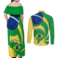 Brazil Independence Day Couples Matching Off Shoulder Maxi Dress and Long Sleeve Button Shirts Sete de Setembro Flag Style - Wonder Print Shop