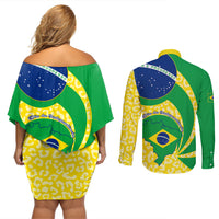 Brazil Independence Day Couples Matching Off Shoulder Short Dress and Long Sleeve Button Shirts Sete de Setembro Flag Style - Wonder Print Shop