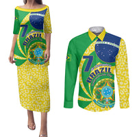 Brazil Independence Day Couples Matching Puletasi Dress and Long Sleeve Button Shirts Sete de Setembro Flag Style - Wonder Print Shop