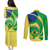 Brazil Independence Day Couples Matching Puletasi Dress and Long Sleeve Button Shirts Sete de Setembro Flag Style - Wonder Print Shop