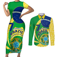 Brazil Independence Day Couples Matching Short Sleeve Bodycon Dress and Long Sleeve Button Shirts Sete de Setembro Flag Style - Wonder Print Shop