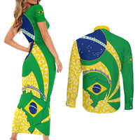 Brazil Independence Day Couples Matching Short Sleeve Bodycon Dress and Long Sleeve Button Shirts Sete de Setembro Flag Style - Wonder Print Shop