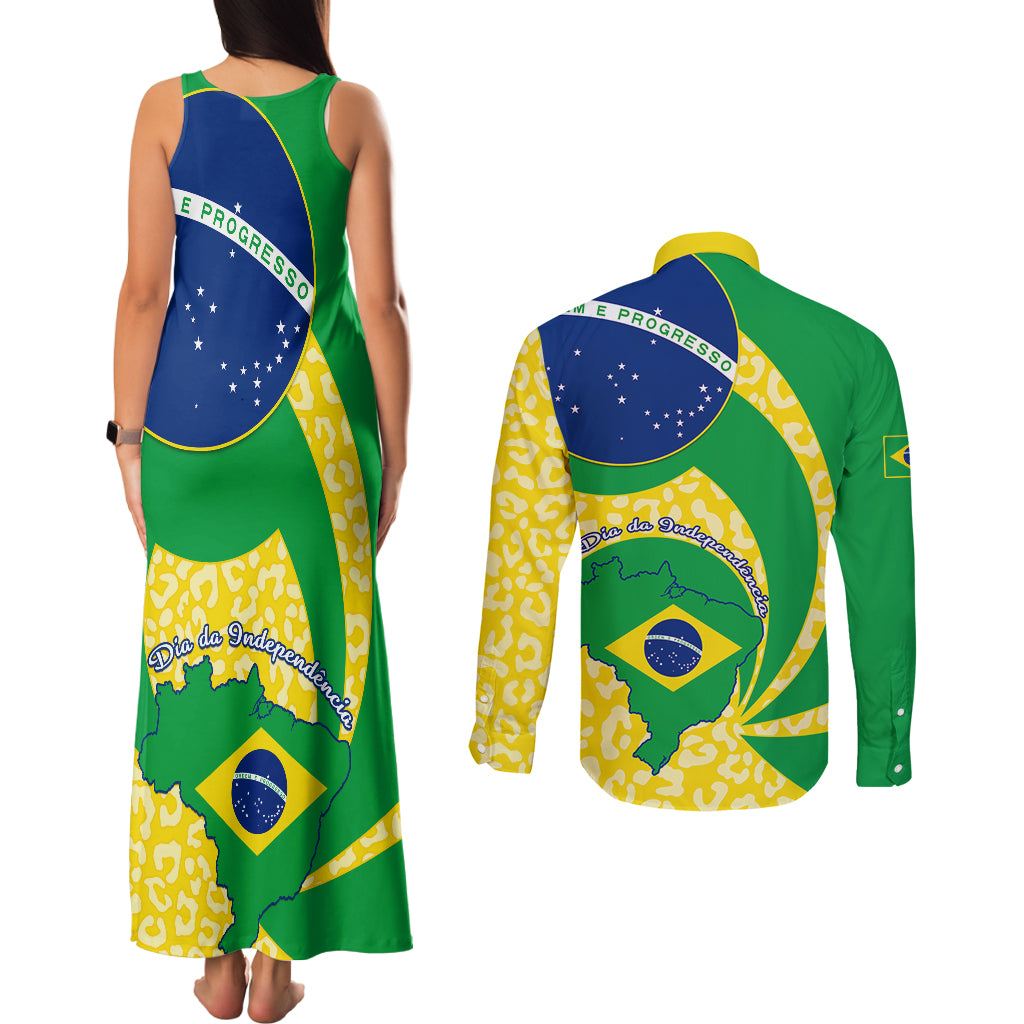 Brazil Independence Day Couples Matching Tank Maxi Dress and Long Sleeve Button Shirts Sete de Setembro Flag Style - Wonder Print Shop