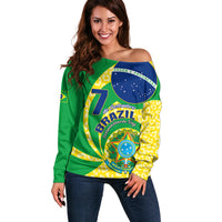 Brazil Independence Day Off Shoulder Sweater Sete de Setembro Flag Style - Wonder Print Shop